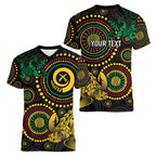 Vanuatu Personalized Aboriginal Arts Women V-Neck T-Shirt Turtle and Iguana Special - Aussie Hoodie