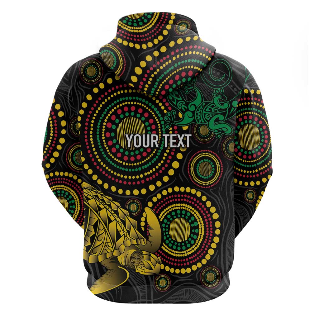Vanuatu Personalized Aboriginal Arts Zip Hoodie Turtle and Iguana Special - Aussie Hoodie