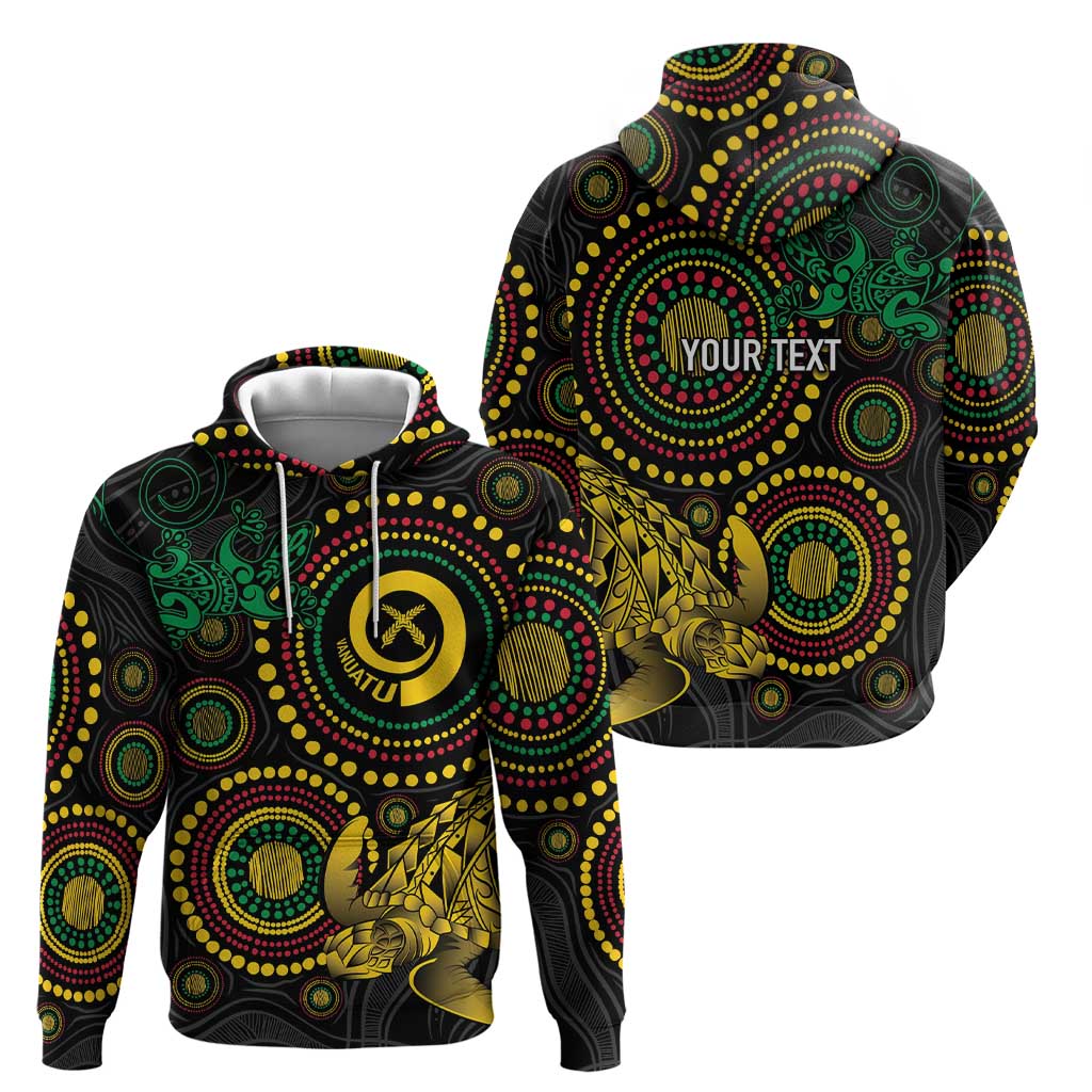 Vanuatu Personalized Aboriginal Arts Zip Hoodie Turtle and Iguana Special - Aussie Hoodie