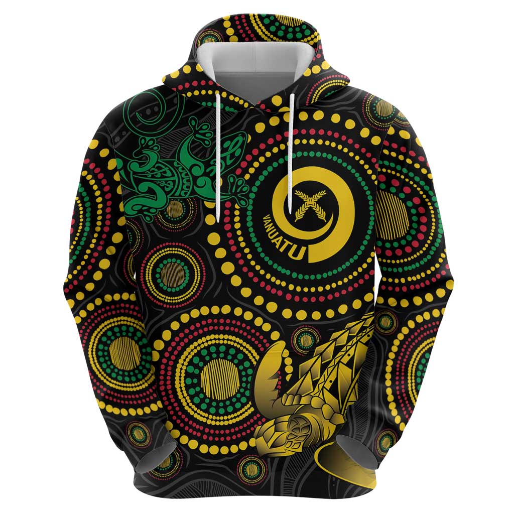 Vanuatu Personalized Aboriginal Arts Zip Hoodie Turtle and Iguana Special - Aussie Hoodie
