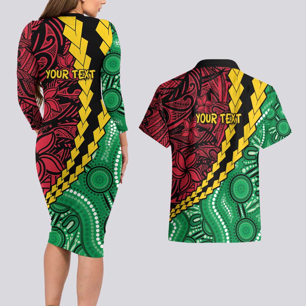 Vanuatu Personalized Tribal Couples Matching Long Sleeve Bodycon Dress and Hawaiian Shirt Aboriginal Inspired Mix Style - Aussie Hoodie