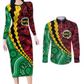 Vanuatu Personalized Tribal Couples Matching Long Sleeve Bodycon Dress and Long Sleeve Button Shirt Aboriginal Inspired Mix Style - Aussie Hoodie