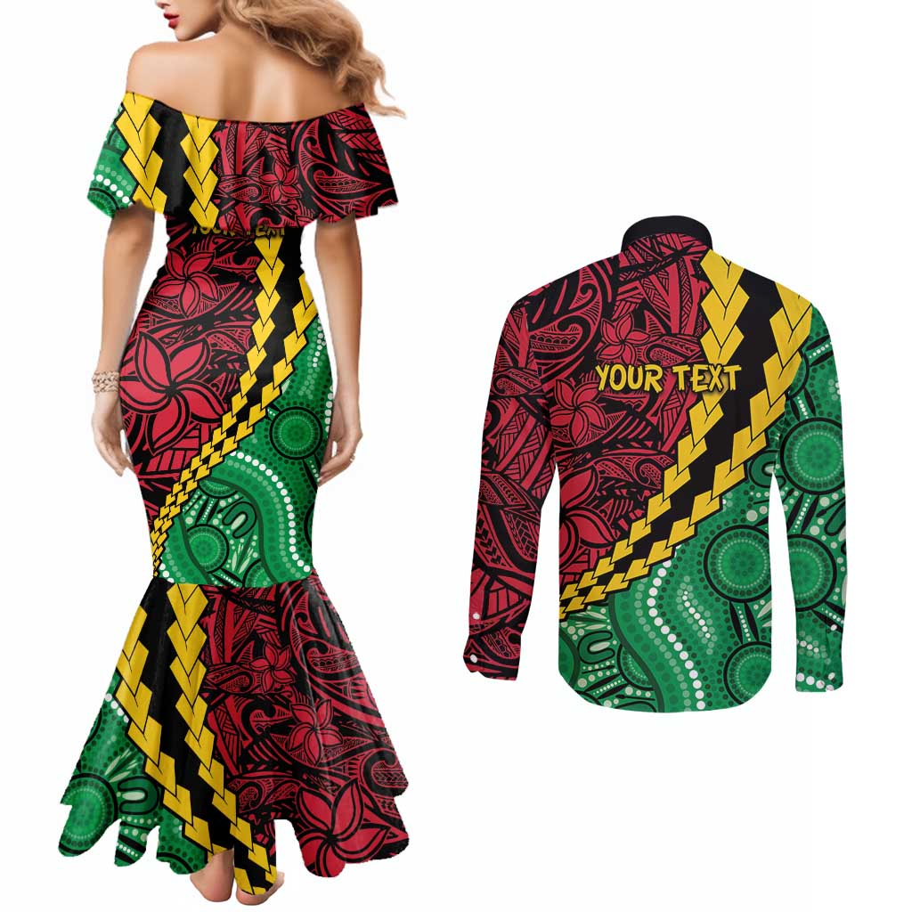 Vanuatu Personalized Tribal Couples Matching Mermaid Dress and Long Sleeve Button Shirt Aboriginal Inspired Mix Style - Aussie Hoodie