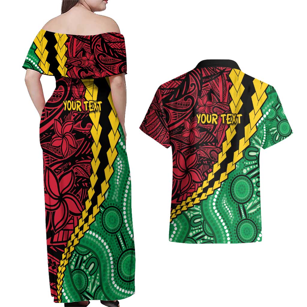 Vanuatu Personalized Tribal Couples Matching Off Shoulder Maxi Dress and Hawaiian Shirt Aboriginal Inspired Mix Style - Aussie Hoodie