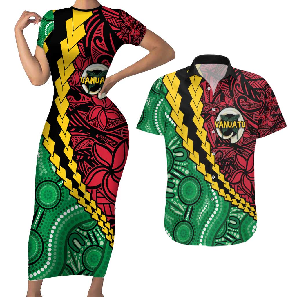 Vanuatu Personalized Tribal Couples Matching Short Sleeve Bodycon Dress and Hawaiian Shirt Aboriginal Inspired Mix Style - Aussie Hoodie