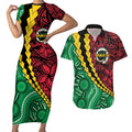 Vanuatu Personalized Tribal Couples Matching Short Sleeve Bodycon Dress and Hawaiian Shirt Aboriginal Inspired Mix Style - Aussie Hoodie