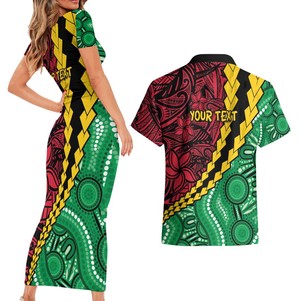 Vanuatu Personalized Tribal Couples Matching Short Sleeve Bodycon Dress and Hawaiian Shirt Aboriginal Inspired Mix Style - Aussie Hoodie