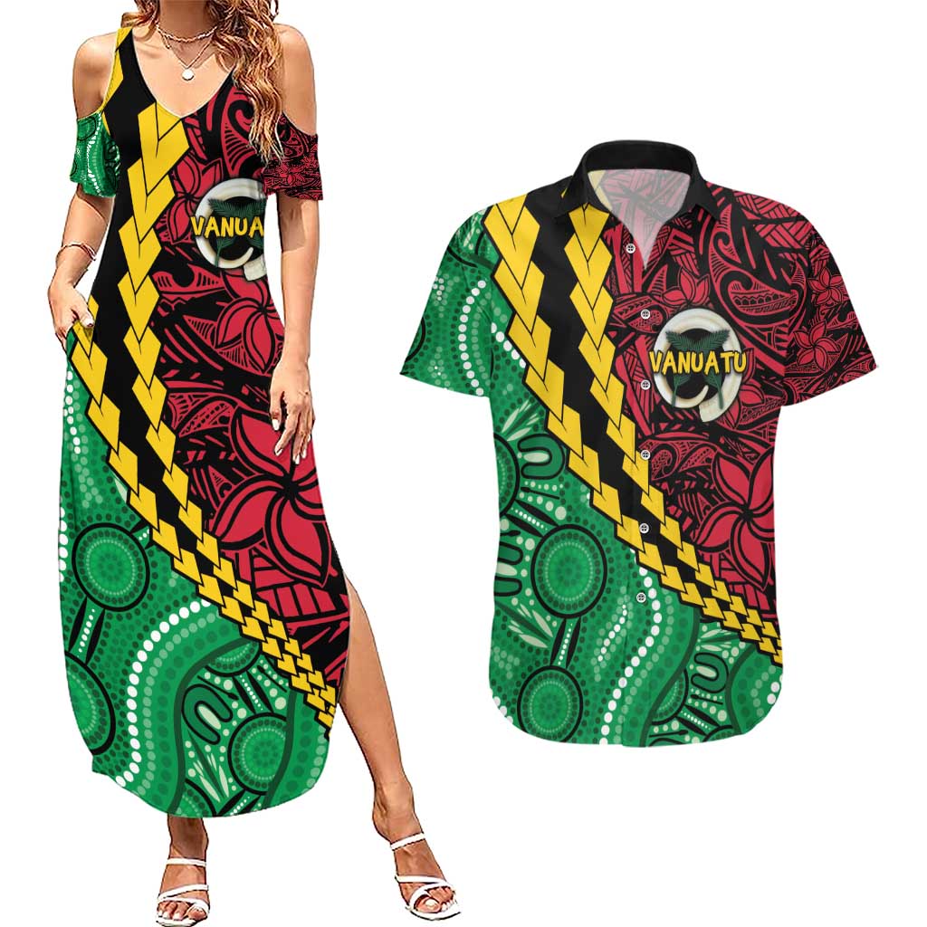 Vanuatu Personalized Tribal Couples Matching Summer Maxi Dress and Hawaiian Shirt Aboriginal Inspired Mix Style - Aussie Hoodie