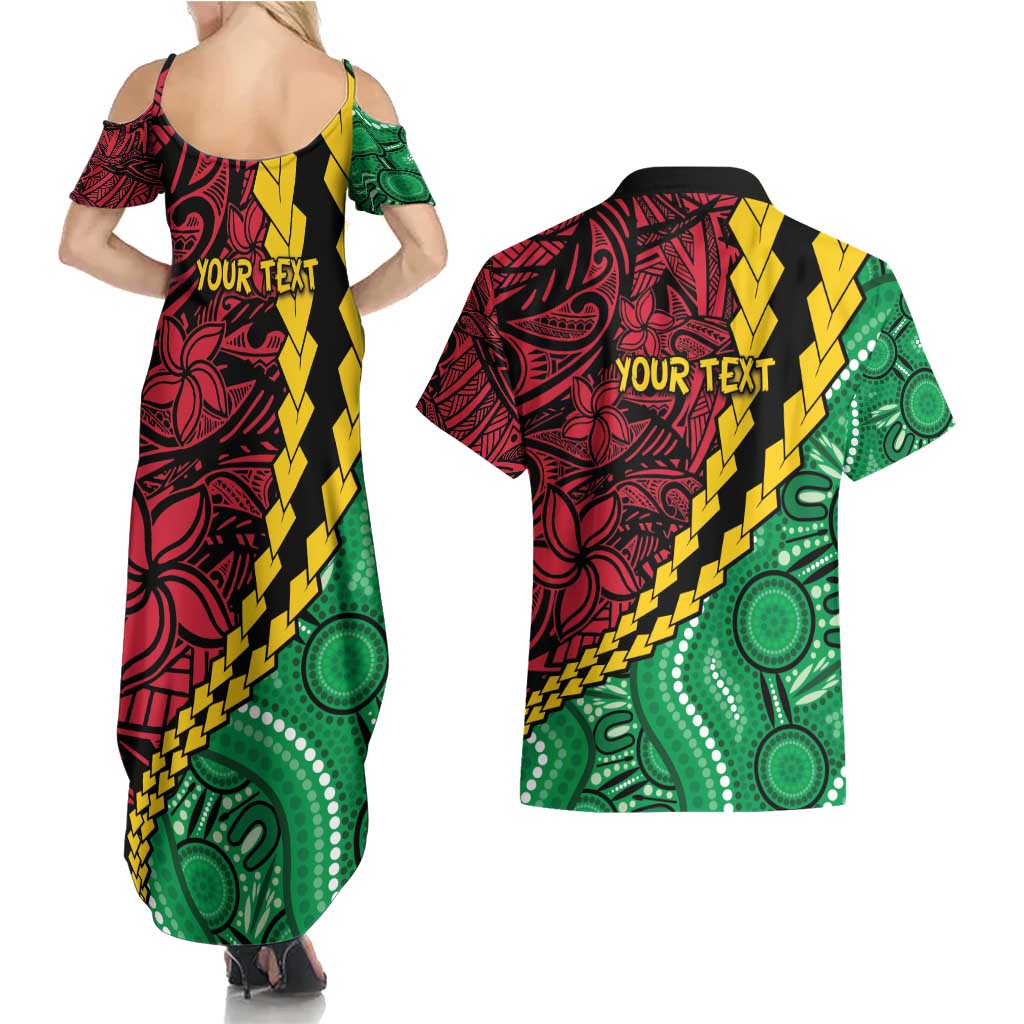 Vanuatu Personalized Tribal Couples Matching Summer Maxi Dress and Hawaiian Shirt Aboriginal Inspired Mix Style - Aussie Hoodie