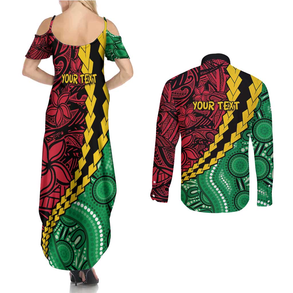 Vanuatu Personalized Tribal Couples Matching Summer Maxi Dress and Long Sleeve Button Shirt Aboriginal Inspired Mix Style - Aussie Hoodie