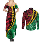 Vanuatu Personalized Tribal Couples Matching Summer Maxi Dress and Long Sleeve Button Shirt Aboriginal Inspired Mix Style - Aussie Hoodie