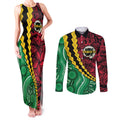 Vanuatu Personalized Tribal Couples Matching Tank Maxi Dress and Long Sleeve Button Shirt Aboriginal Inspired Mix Style - Aussie Hoodie