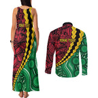 Vanuatu Personalized Tribal Couples Matching Tank Maxi Dress and Long Sleeve Button Shirt Aboriginal Inspired Mix Style - Aussie Hoodie