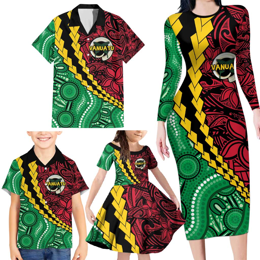 Vanuatu Personalized Tribal Family Matching Long Sleeve Bodycon Dress and Hawaiian Shirt Aboriginal Inspired Mix Style - Aussie Hoodie
