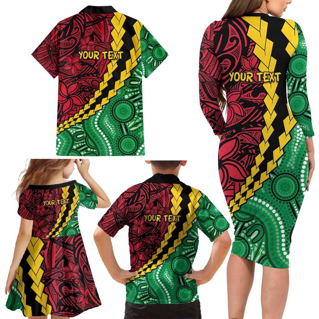 Vanuatu Personalized Tribal Family Matching Long Sleeve Bodycon Dress and Hawaiian Shirt Aboriginal Inspired Mix Style - Aussie Hoodie