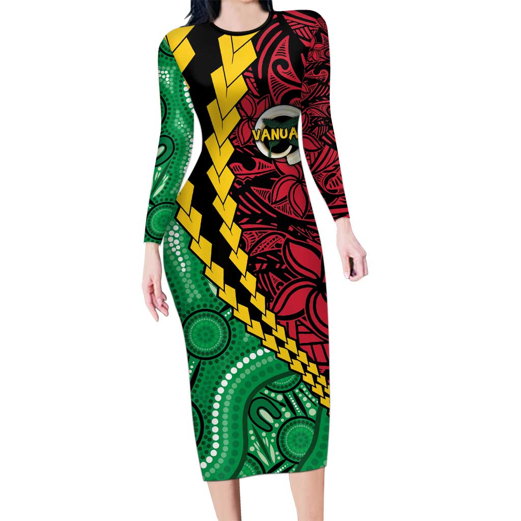 Vanuatu Personalized Tribal Family Matching Long Sleeve Bodycon Dress and Hawaiian Shirt Aboriginal Inspired Mix Style - Aussie Hoodie