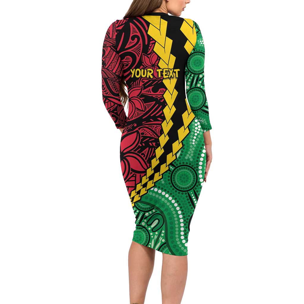 Vanuatu Personalized Tribal Family Matching Long Sleeve Bodycon Dress and Hawaiian Shirt Aboriginal Inspired Mix Style - Aussie Hoodie