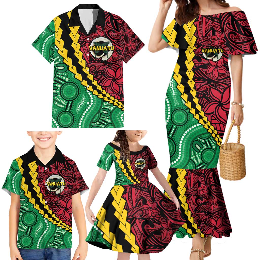 Vanuatu Personalized Tribal Family Matching Mermaid Dress and Hawaiian Shirt Aboriginal Inspired Mix Style - Aussie Hoodie