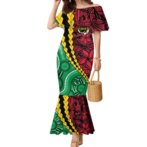 Vanuatu Personalized Tribal Family Matching Mermaid Dress and Hawaiian Shirt Aboriginal Inspired Mix Style - Aussie Hoodie