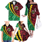Vanuatu Personalized Tribal Family Matching Off The Shoulder Long Sleeve Dress and Hawaiian Shirt Aboriginal Inspired Mix Style - Aussie Hoodie
