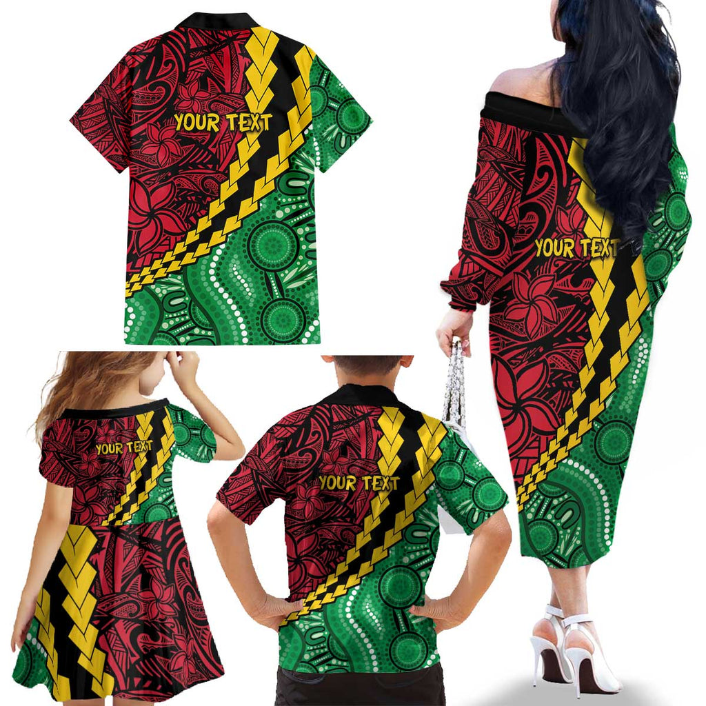 Vanuatu Personalized Tribal Family Matching Off The Shoulder Long Sleeve Dress and Hawaiian Shirt Aboriginal Inspired Mix Style - Aussie Hoodie