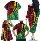 Vanuatu Personalized Tribal Family Matching Off The Shoulder Long Sleeve Dress and Hawaiian Shirt Aboriginal Inspired Mix Style - Aussie Hoodie
