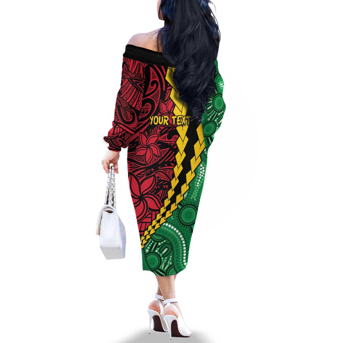 Vanuatu Personalized Tribal Family Matching Off The Shoulder Long Sleeve Dress and Hawaiian Shirt Aboriginal Inspired Mix Style - Aussie Hoodie
