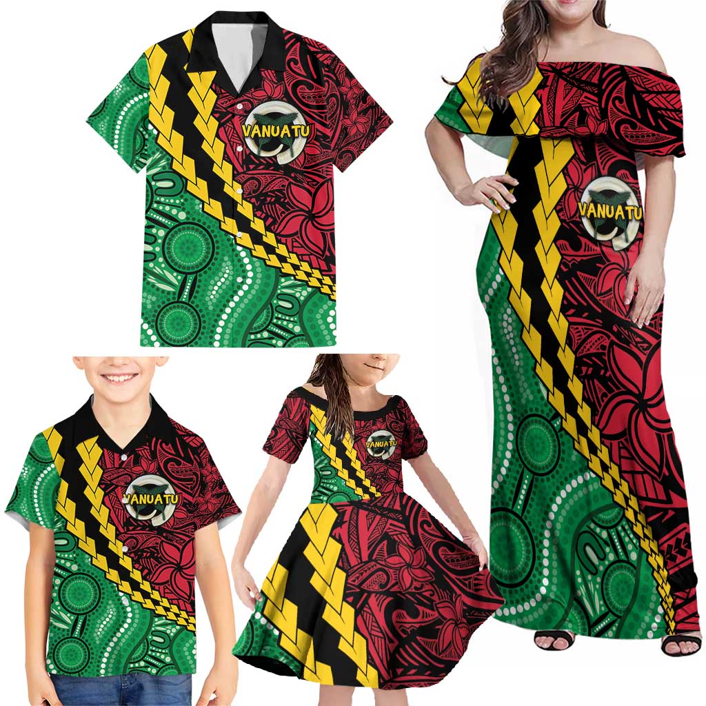 Vanuatu Personalized Tribal Family Matching Off Shoulder Maxi Dress and Hawaiian Shirt Aboriginal Inspired Mix Style - Aussie Hoodie