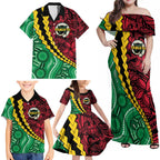 Vanuatu Personalized Tribal Family Matching Off Shoulder Maxi Dress and Hawaiian Shirt Aboriginal Inspired Mix Style - Aussie Hoodie