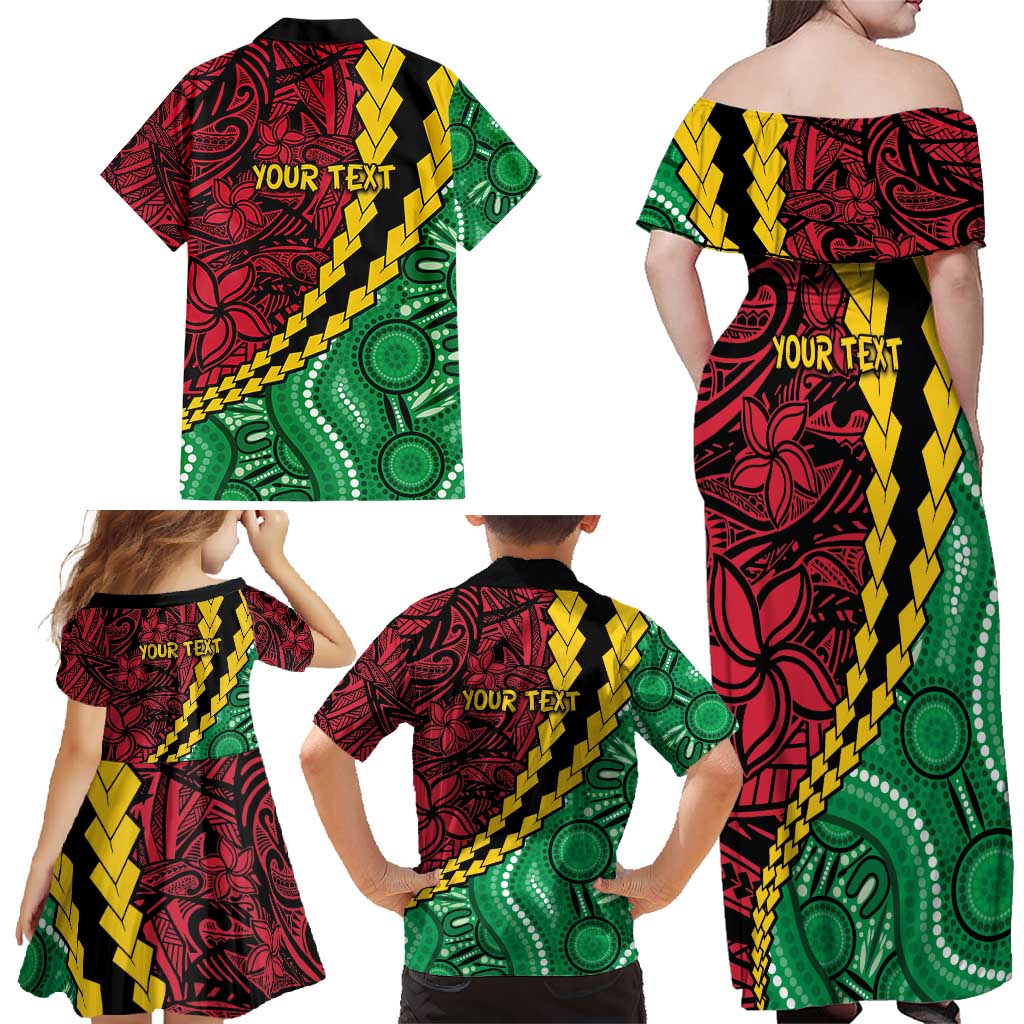 Vanuatu Personalized Tribal Family Matching Off Shoulder Maxi Dress and Hawaiian Shirt Aboriginal Inspired Mix Style - Aussie Hoodie