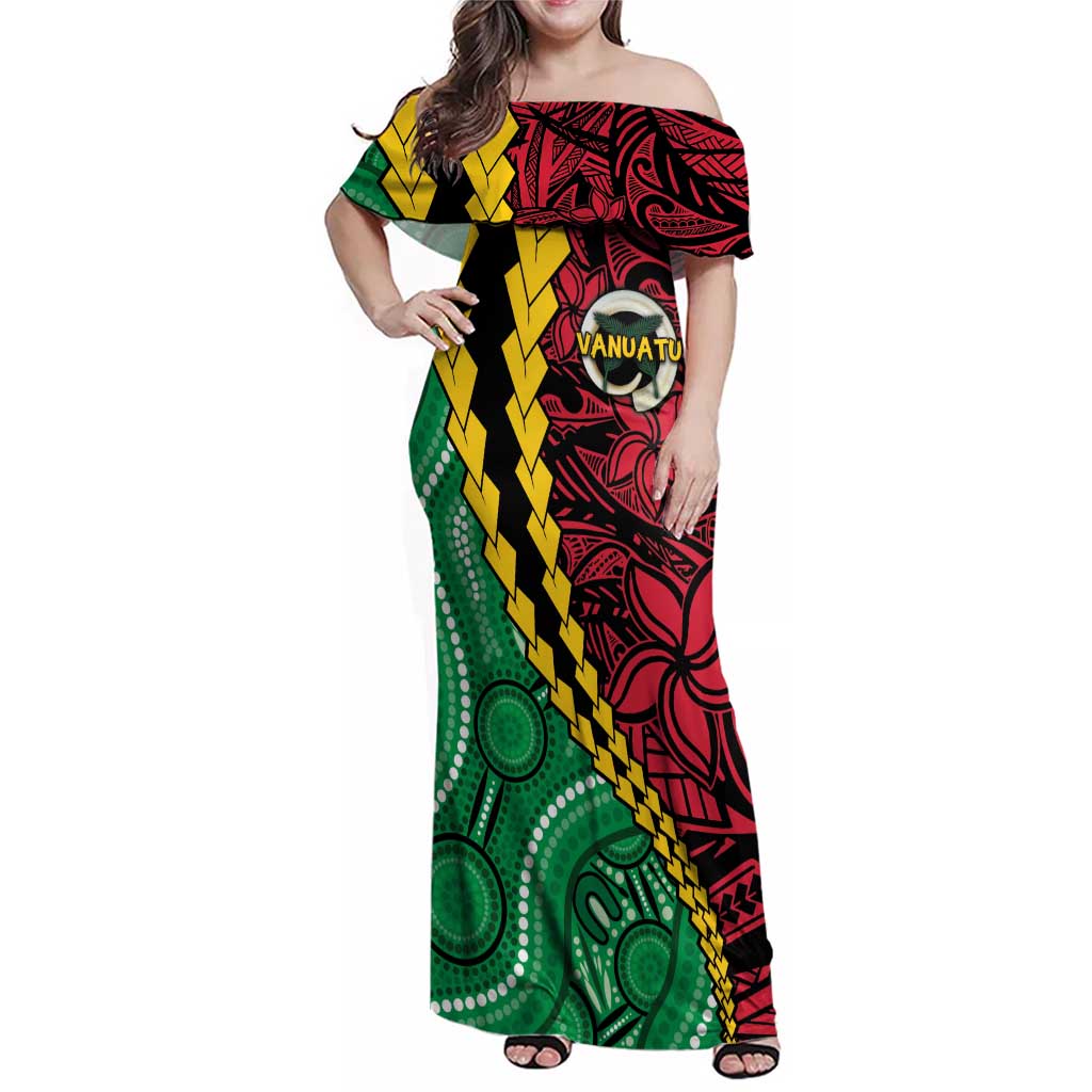 Vanuatu Personalized Tribal Family Matching Off Shoulder Maxi Dress and Hawaiian Shirt Aboriginal Inspired Mix Style - Aussie Hoodie