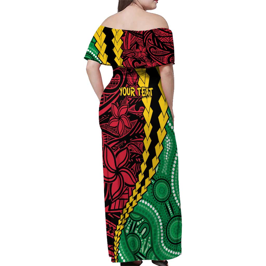 Vanuatu Personalized Tribal Family Matching Off Shoulder Maxi Dress and Hawaiian Shirt Aboriginal Inspired Mix Style - Aussie Hoodie