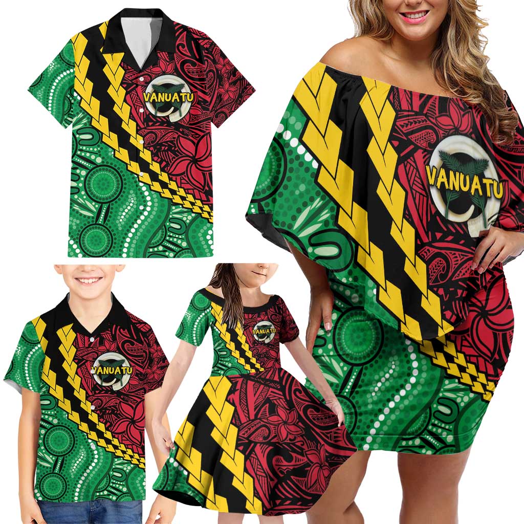 Vanuatu Personalized Tribal Family Matching Off Shoulder Short Dress and Hawaiian Shirt Aboriginal Inspired Mix Style - Aussie Hoodie
