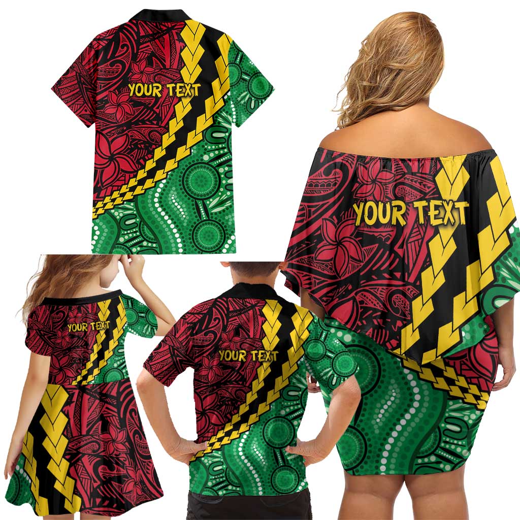 Vanuatu Personalized Tribal Family Matching Off Shoulder Short Dress and Hawaiian Shirt Aboriginal Inspired Mix Style - Aussie Hoodie