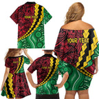 Vanuatu Personalized Tribal Family Matching Off Shoulder Short Dress and Hawaiian Shirt Aboriginal Inspired Mix Style - Aussie Hoodie