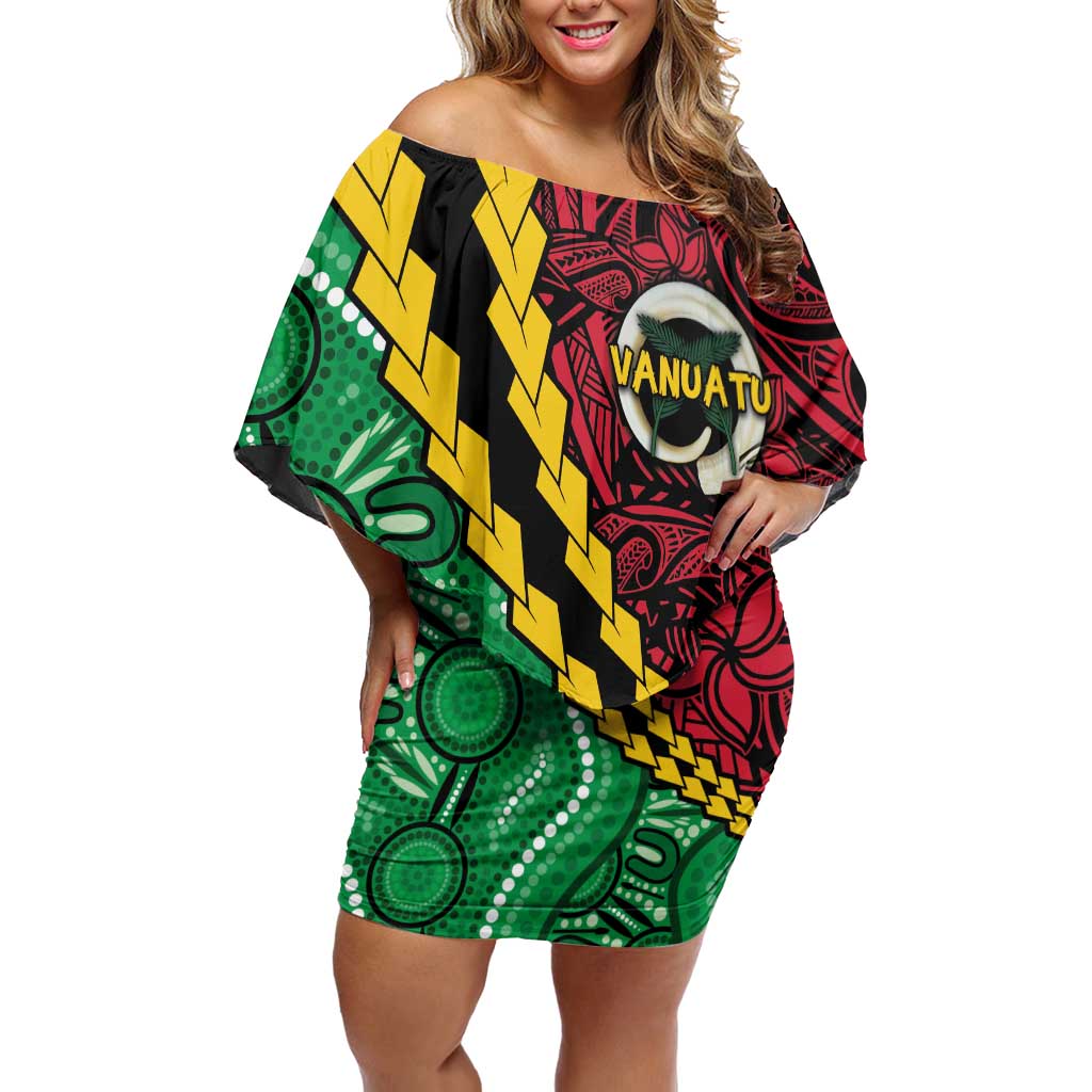 Vanuatu Personalized Tribal Family Matching Off Shoulder Short Dress and Hawaiian Shirt Aboriginal Inspired Mix Style - Aussie Hoodie
