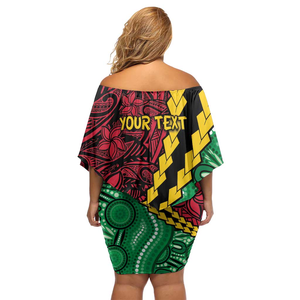 Vanuatu Personalized Tribal Family Matching Off Shoulder Short Dress and Hawaiian Shirt Aboriginal Inspired Mix Style - Aussie Hoodie