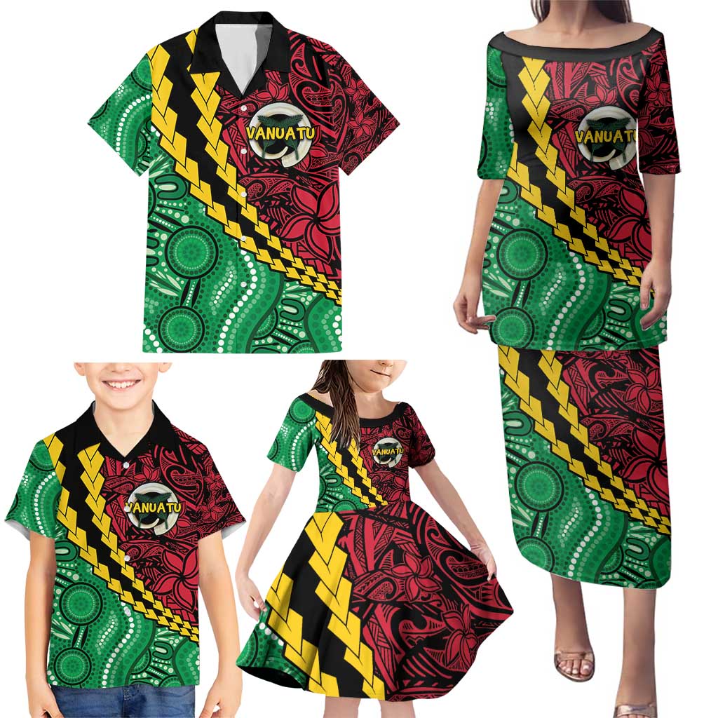 Vanuatu Personalized Tribal Family Matching Puletasi and Hawaiian Shirt Aboriginal Inspired Mix Style - Aussie Hoodie
