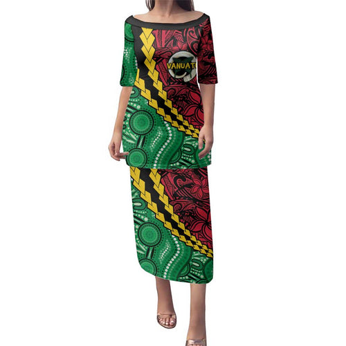 Vanuatu Personalized Tribal Family Matching Puletasi and Hawaiian Shirt Aboriginal Inspired Mix Style - Aussie Hoodie