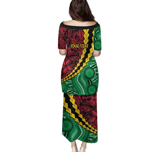 Vanuatu Personalized Tribal Family Matching Puletasi and Hawaiian Shirt Aboriginal Inspired Mix Style - Aussie Hoodie