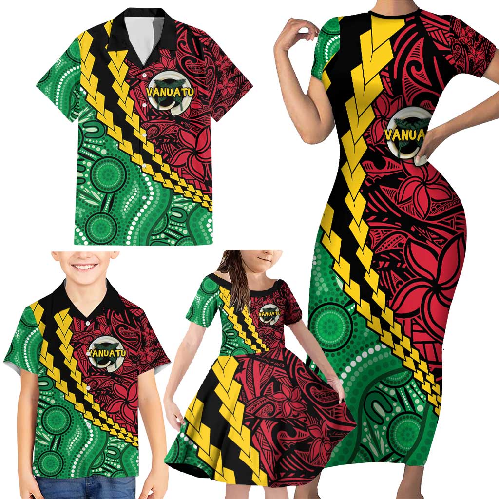 Vanuatu Personalized Tribal Family Matching Short Sleeve Bodycon Dress and Hawaiian Shirt Aboriginal Inspired Mix Style - Aussie Hoodie