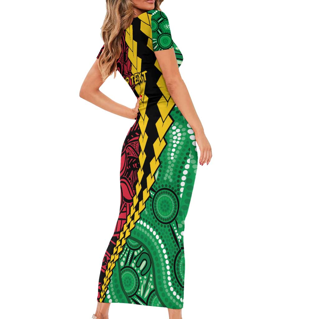 Vanuatu Personalized Tribal Family Matching Short Sleeve Bodycon Dress and Hawaiian Shirt Aboriginal Inspired Mix Style - Aussie Hoodie