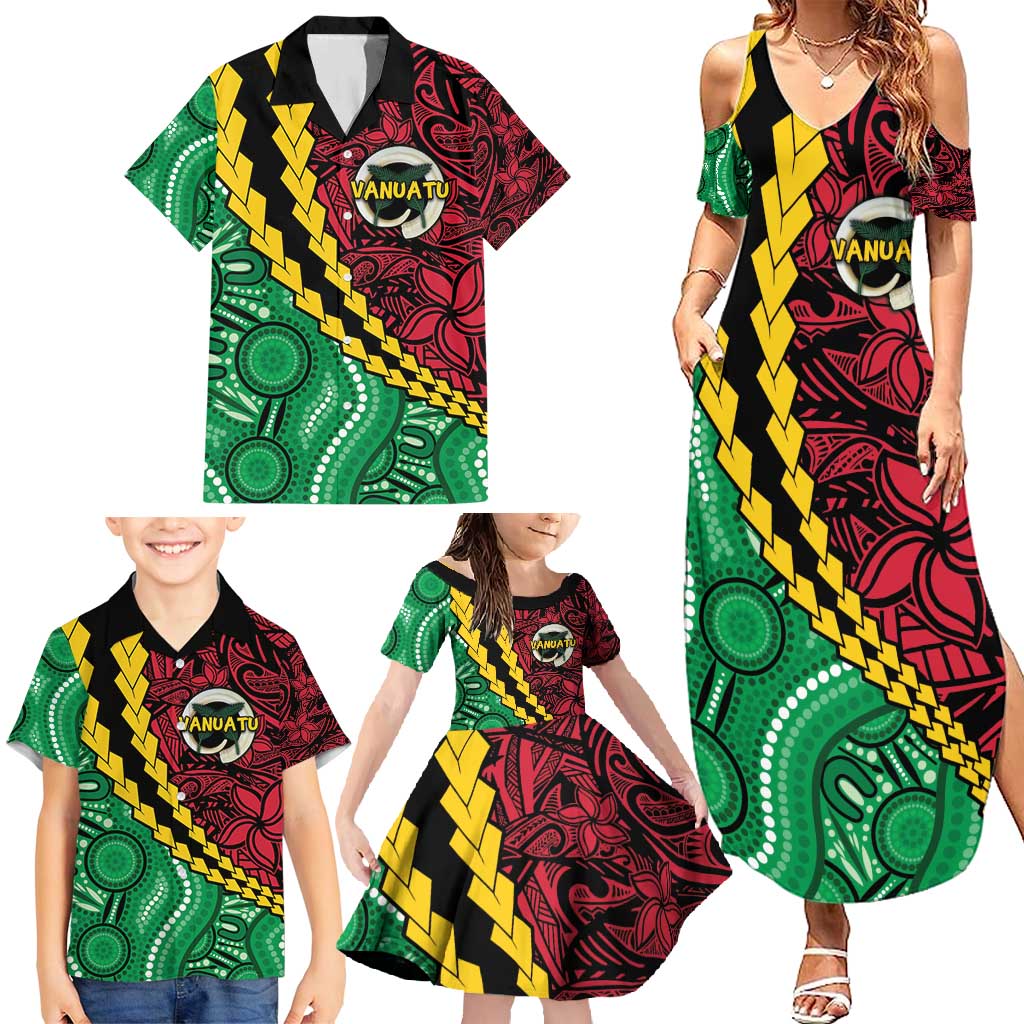 Vanuatu Personalized Tribal Family Matching Summer Maxi Dress and Hawaiian Shirt Aboriginal Inspired Mix Style - Aussie Hoodie