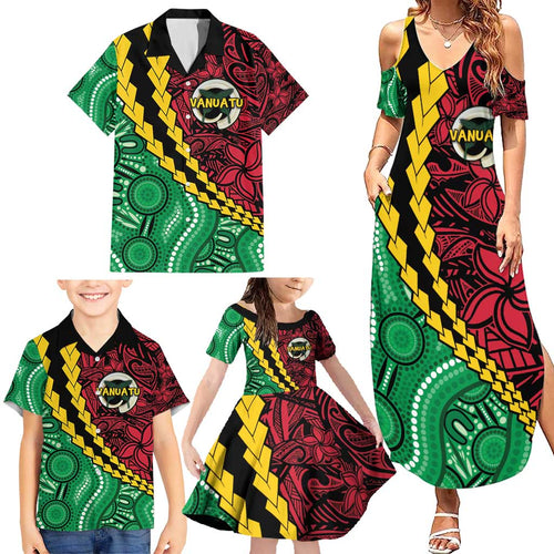 Vanuatu Personalized Tribal Family Matching Summer Maxi Dress and Hawaiian Shirt Aboriginal Inspired Mix Style - Aussie Hoodie
