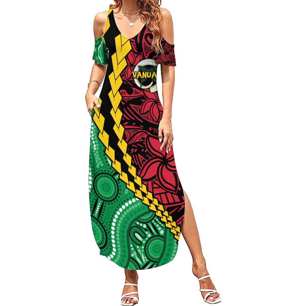 Vanuatu Personalized Tribal Family Matching Summer Maxi Dress and Hawaiian Shirt Aboriginal Inspired Mix Style - Aussie Hoodie