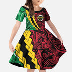 Vanuatu Personalized Tribal Kid Short Sleeve Dress Aboriginal Inspired Mix Style - Aussie Hoodie