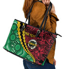 Vanuatu Personalized Tribal Leather Tote Bag Aboriginal Inspired Mix Style - Aussie Hoodie