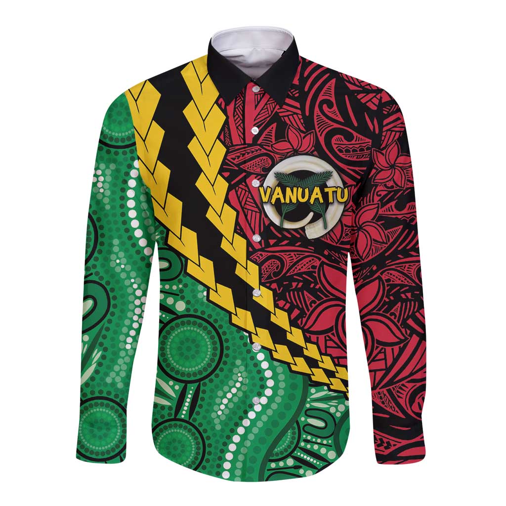 Vanuatu Personalized Tribal Long Sleeve Button Shirt Aboriginal Inspired Mix Style - Aussie Hoodie