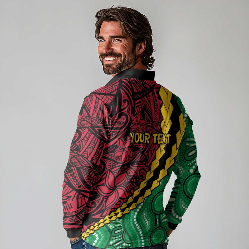 Vanuatu Personalized Tribal Long Sleeve Polo Shirt Aboriginal Inspired Mix Style - Aussie Hoodie