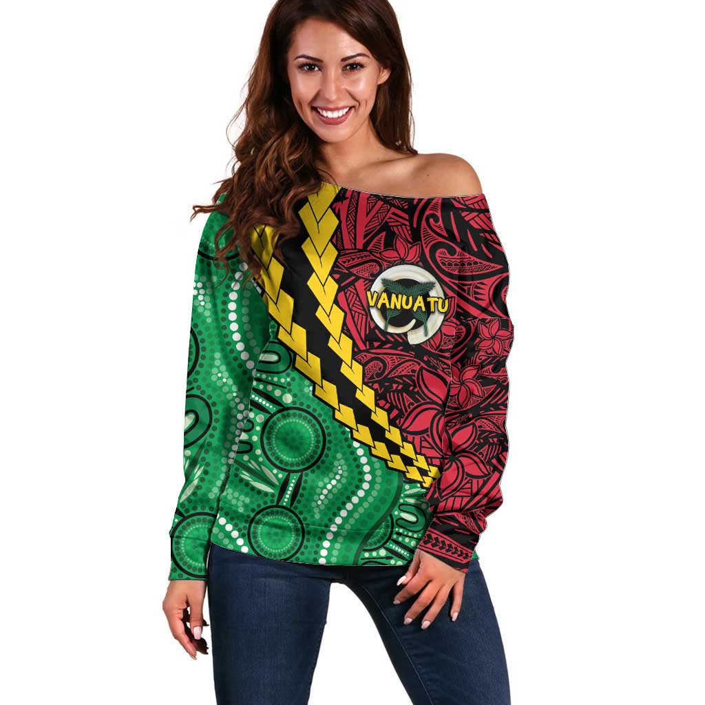 Vanuatu Personalized Tribal Off Shoulder Sweater Aboriginal Inspired Mix Style - Aussie Hoodie